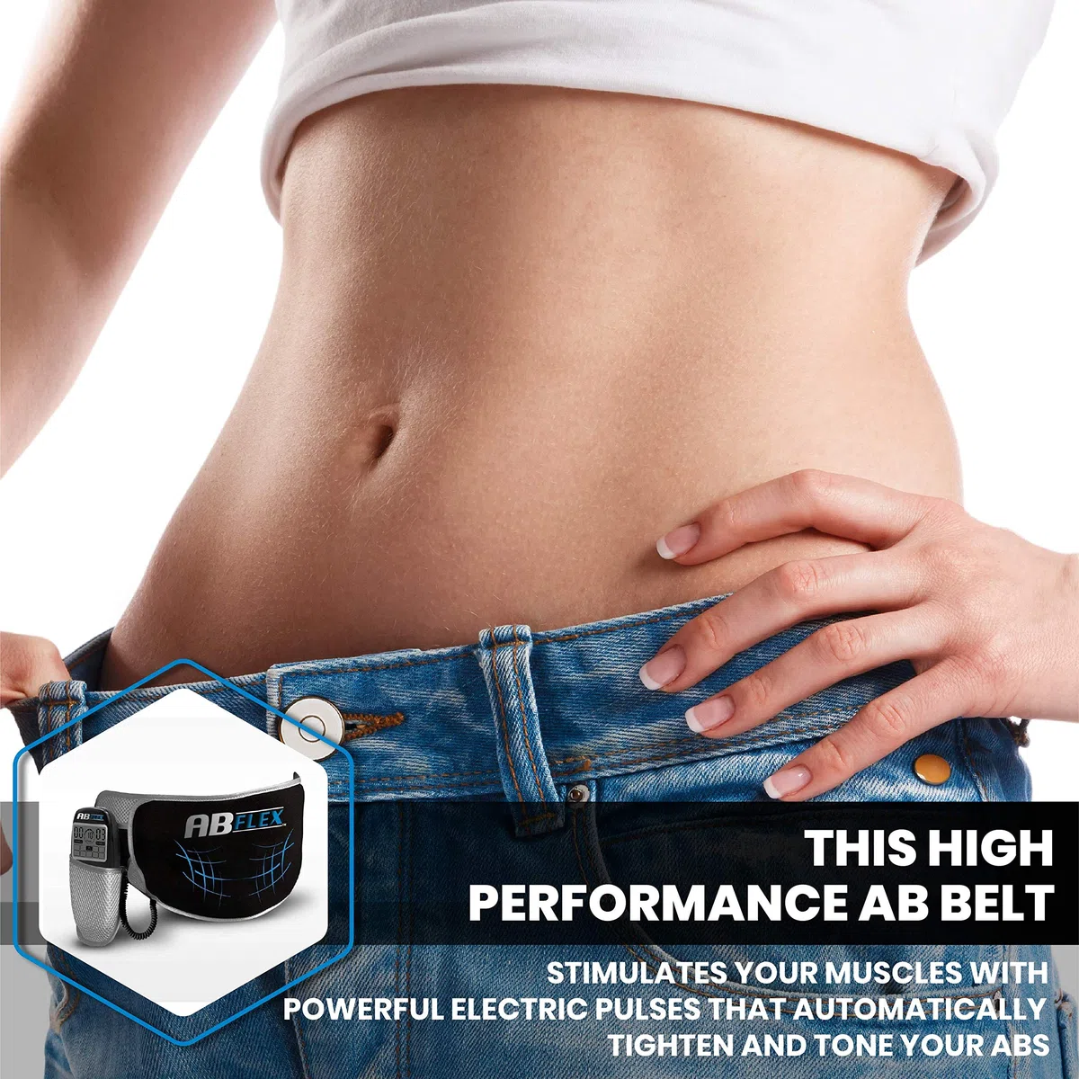 ABFLEX Electroestimulador Muscular tonificar la Zona Abdominal, Mando a Distancia para un Ajuste rápido y Sencillo, 99 Niveles de Intensidad y 10 Ejercicios para Conseguir Resultados rápidos