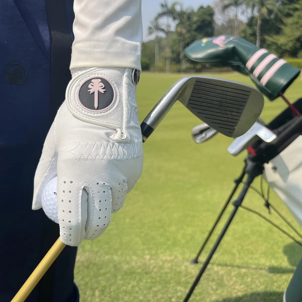 Guantes de golf para mujer, guantes de golf, 1 pieza, piel Cabretta, mango de piel blanca y rosa, con mano izquierda, ajuste cómodo, talla S, M, L