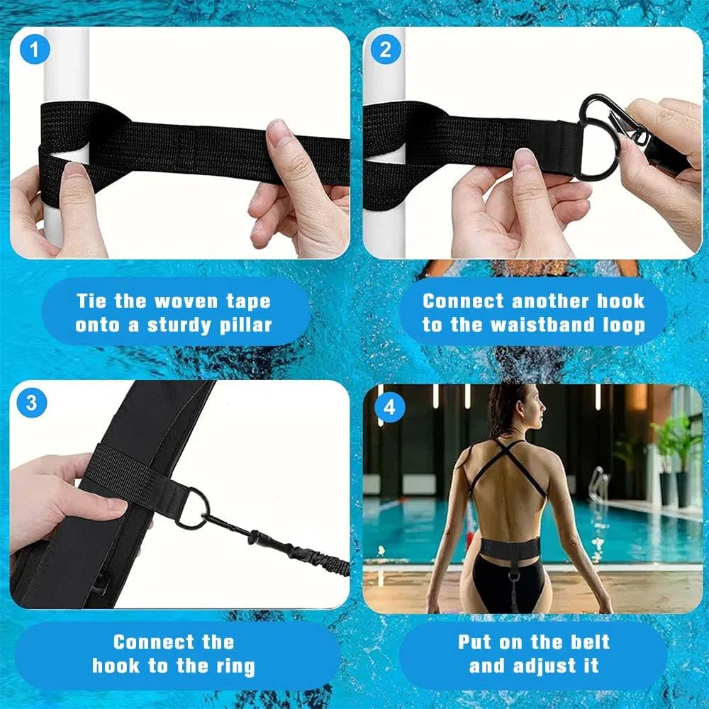 Cinturón de natación más ancho para piscina para adultos, 10 cm de ancho, 4-12 m, sistema de contracorriente ajustable para piscina con 2 hebillas de repuesto de acero inoxidable 304, adecuado para