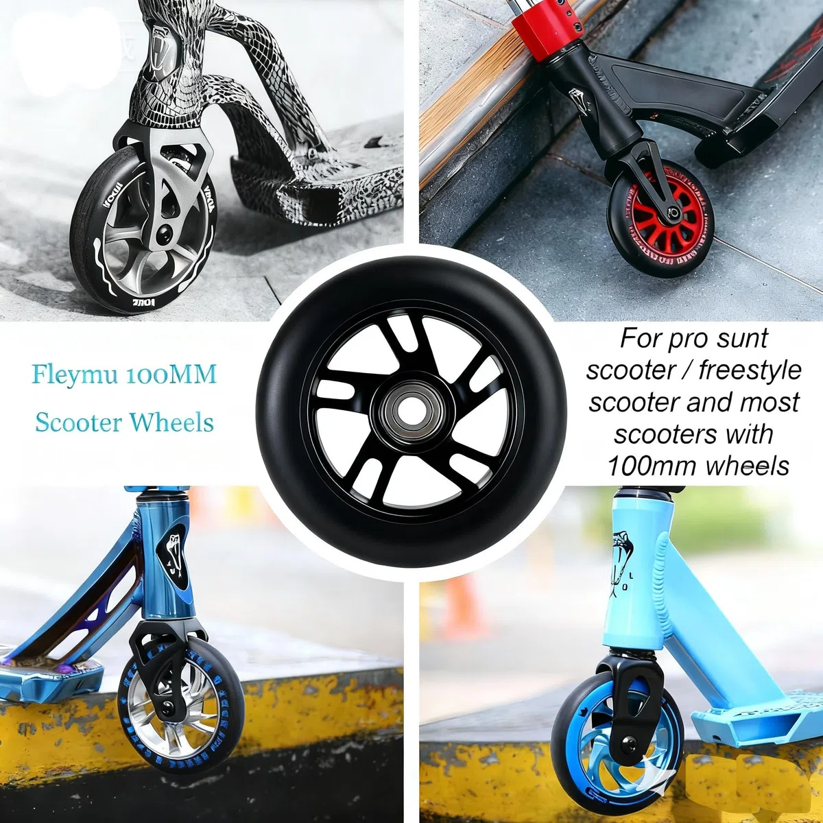 Ruedas Pro Stunt Scooter de 100 mm con Rodamientos ABEC 9 Compatibles, 2 Piezas Ruedas de Patinete Scooter, Compatibles con Razor/Apollo/Cox Swain y la Mayoría de los Scooters (Negro)
