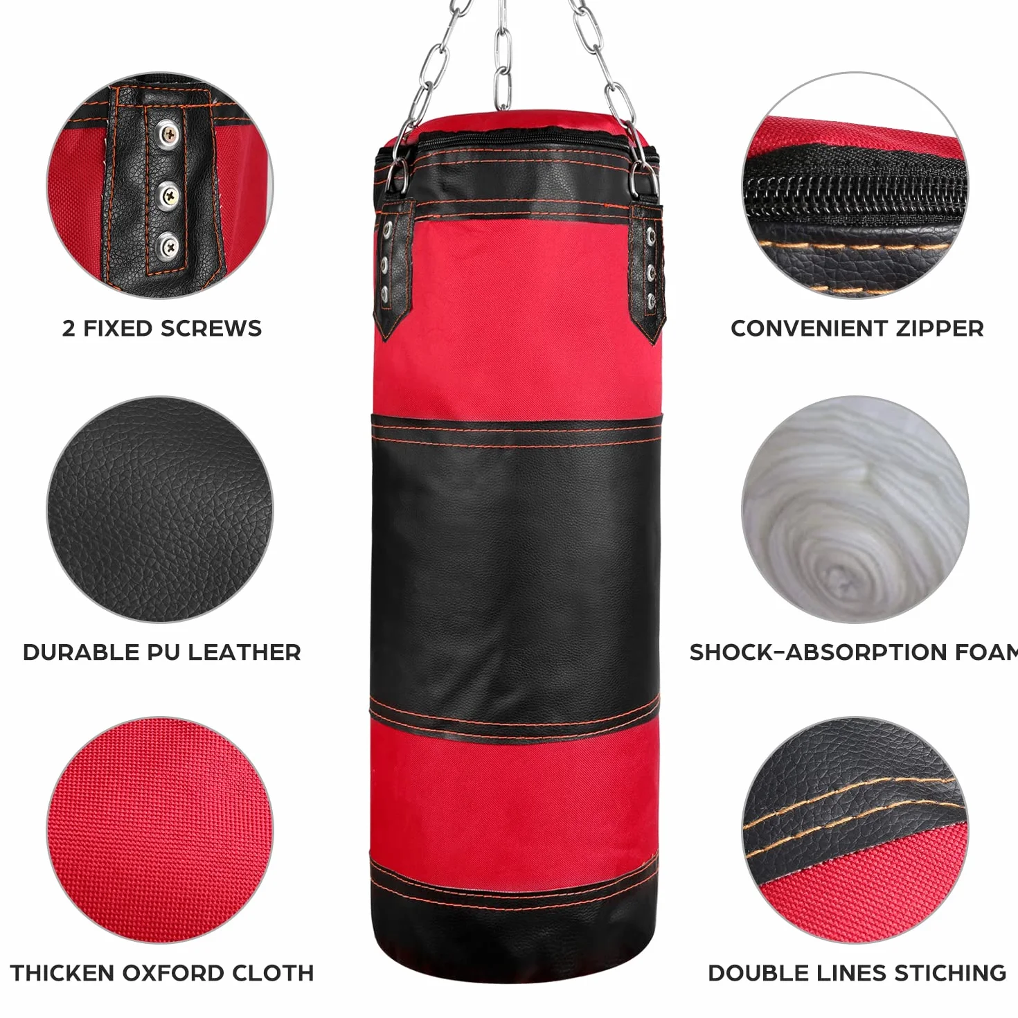 Odoland Saco de Boxeo Set 7-In-1 para Niños Sin Relleno, 2 pies/60 cm Saco de Boxeo Pesado con Guantes de Boxeo de 6 oz y Mangas Protectoras para Manos Cadenas para Colgar y Gancho