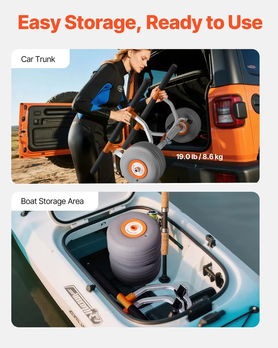 VEVOR Remolque Horizontal para Kayak, Remolque de Kayak 810 x 990 x 570 mm con Neumáticos Inflables de PU de 30,5 cm y 2 Correas Carga de 158 kg Carrito para Tabla de Surf de Remo, Kayaks, Canoas
