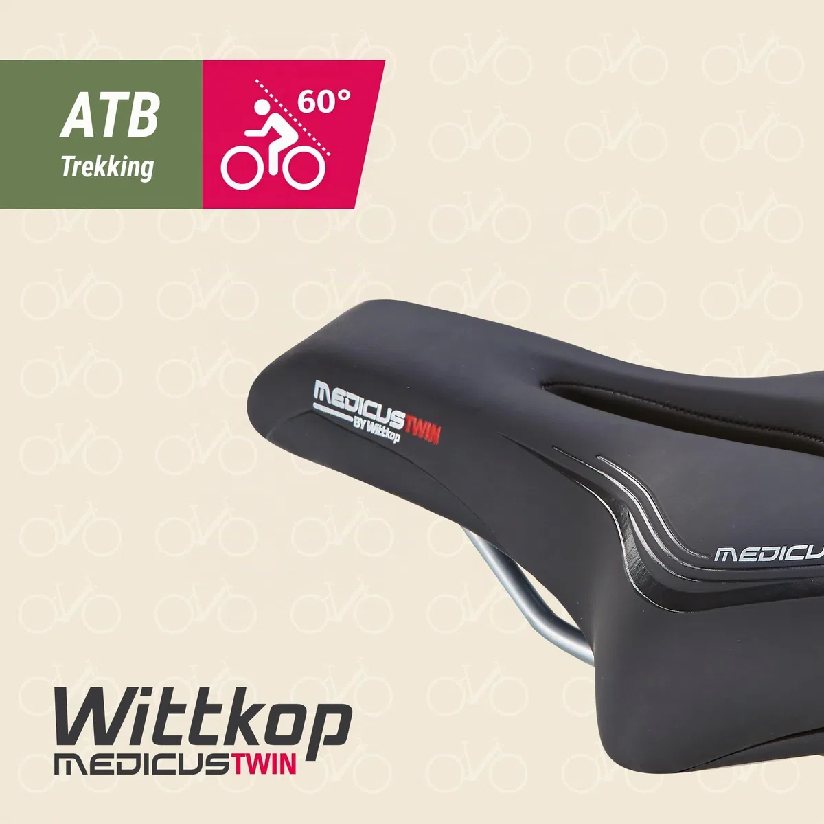 Prophete Wittkop Medicus Twin Saddle - Sillín de Bicicleta para Senderismo, con Inserto de Gel y amortiguación de elastómero, Acolchado de 5 Zonas, Color Negro