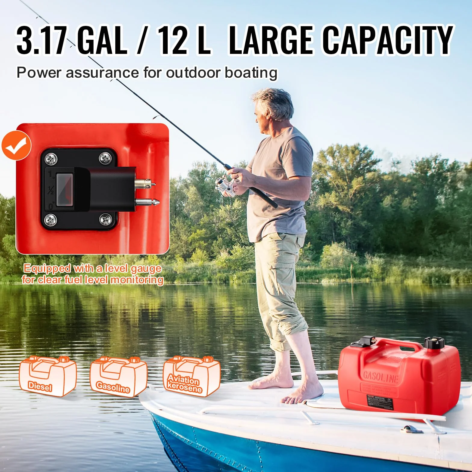 VEVOR Tanque de Combustible Marino, 12 L Tanque de Combustible Portátil para Barcos con Motor Fueraborda Tanque de Combustible de Plástico para Barcos Marinos con Manguera, Fácil de Traer