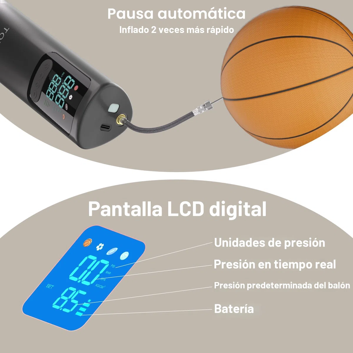 bomba de bola eléctrica, Bomba de aire portátil Bomba de bola inflador Agujas Con Medidor digital Para Balón de ejercicio Baloncesto Fútbol Balón de playa Balón de yoga Balón deportivo Bomba inflables
