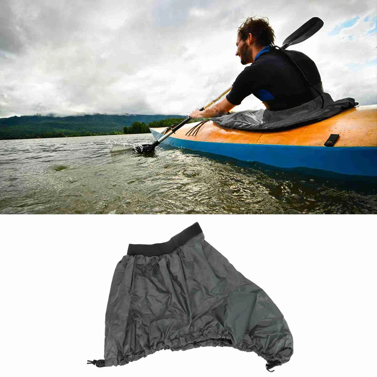 SUNGOOYUE Falda de Kayak Impermeable Ajustable con Correas Elásticas, Protección de Nylon Resistente a la Lágrima para Deportes de Agua, Conveniente de Uso, Diseñada para el Tamaño de la Cabina de