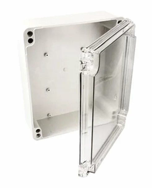 Caja estanca 300x265x130mm con puerta transparente, ideal para proteger y organizar componentes eléctricos y herramientas.