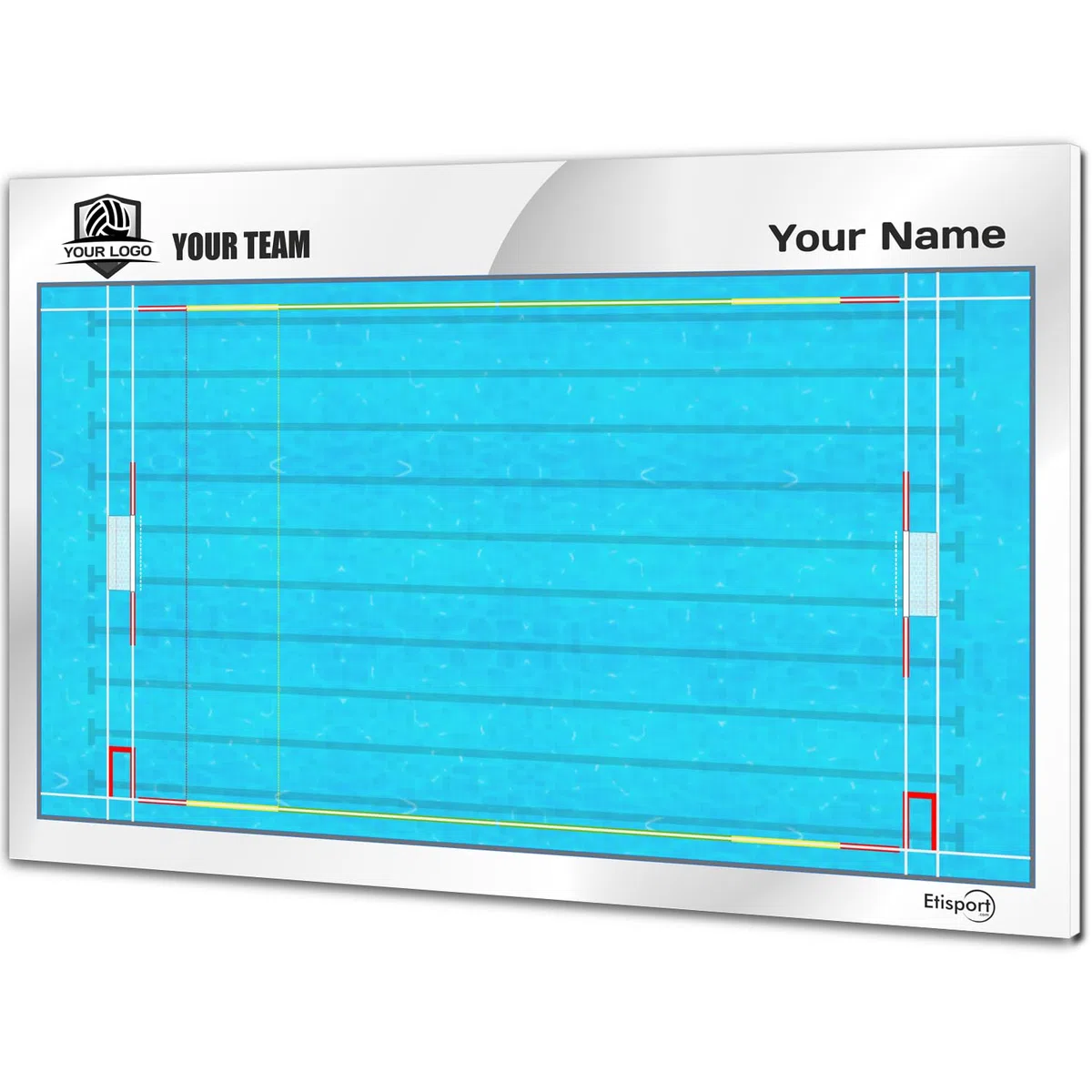 Pizarra táctica Waterpolo para entrenador personalizada con nombre y escudo del club. Tablero de borrado en seco 35 x 24cm