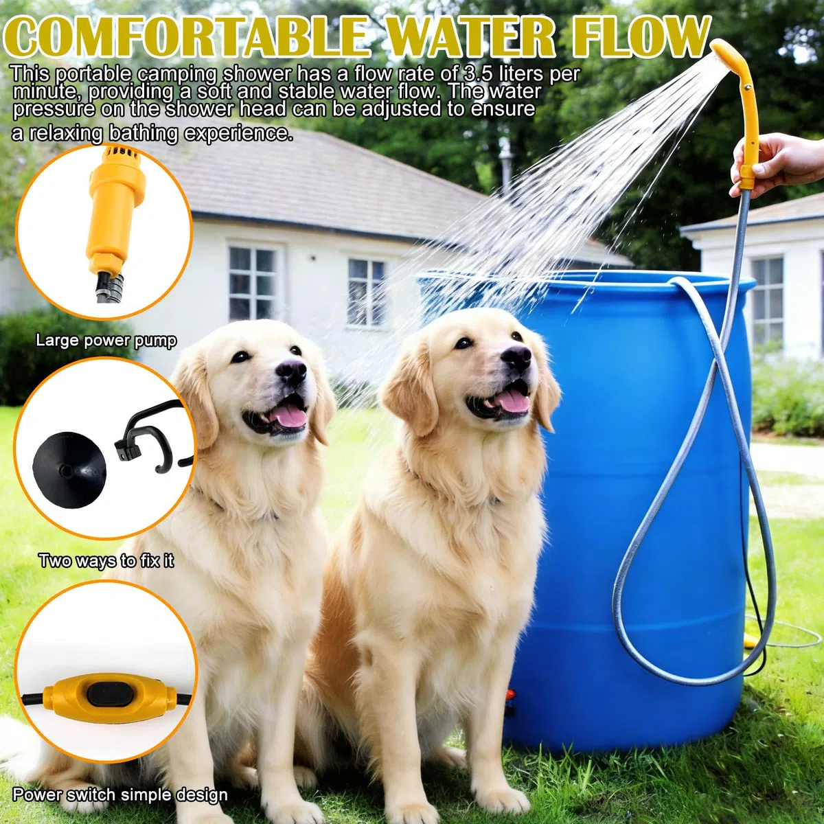 Ducha de camping portátil de 12v, ducha de camping, ducha de camping, encendedor de cigarrillos, ducha de camping al aire libre portátil con bomba sumergible y cabezal de ducha, ducha al aire libre