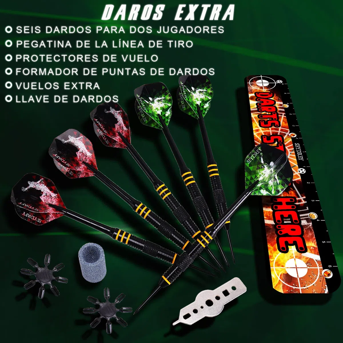 Seydrey Diana de Corcho con Flechas, Diana Oficial de Acero, Juego de 6 Dardos con Punta de Metal, 12 Plumas, Ranura giratoria