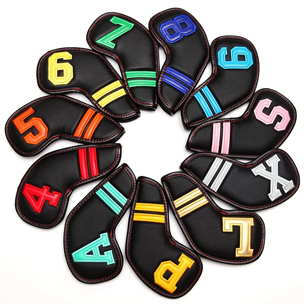 Cubiertas de cabeza de hierro de golf de cuero sintético negro con números coloridos, 11 piezas/juego de cuñas 4-9 ASPX