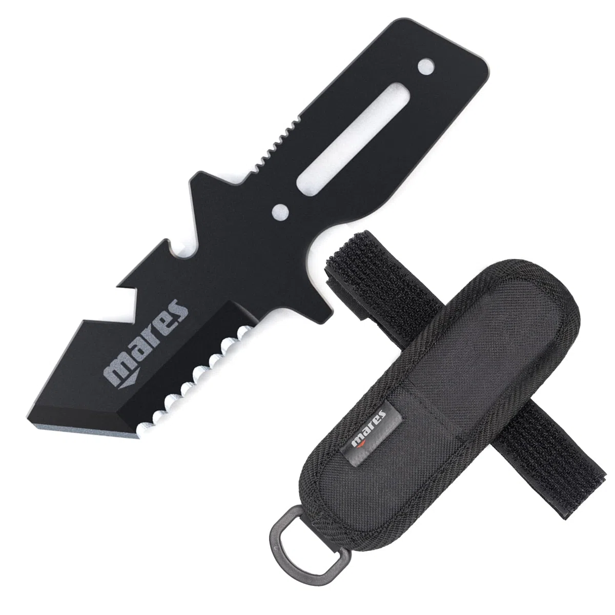 Mares Neutron - Cuchillo de buceo de acero inoxidable de 137 mm de largo, funda con trabillas y correas incluidas