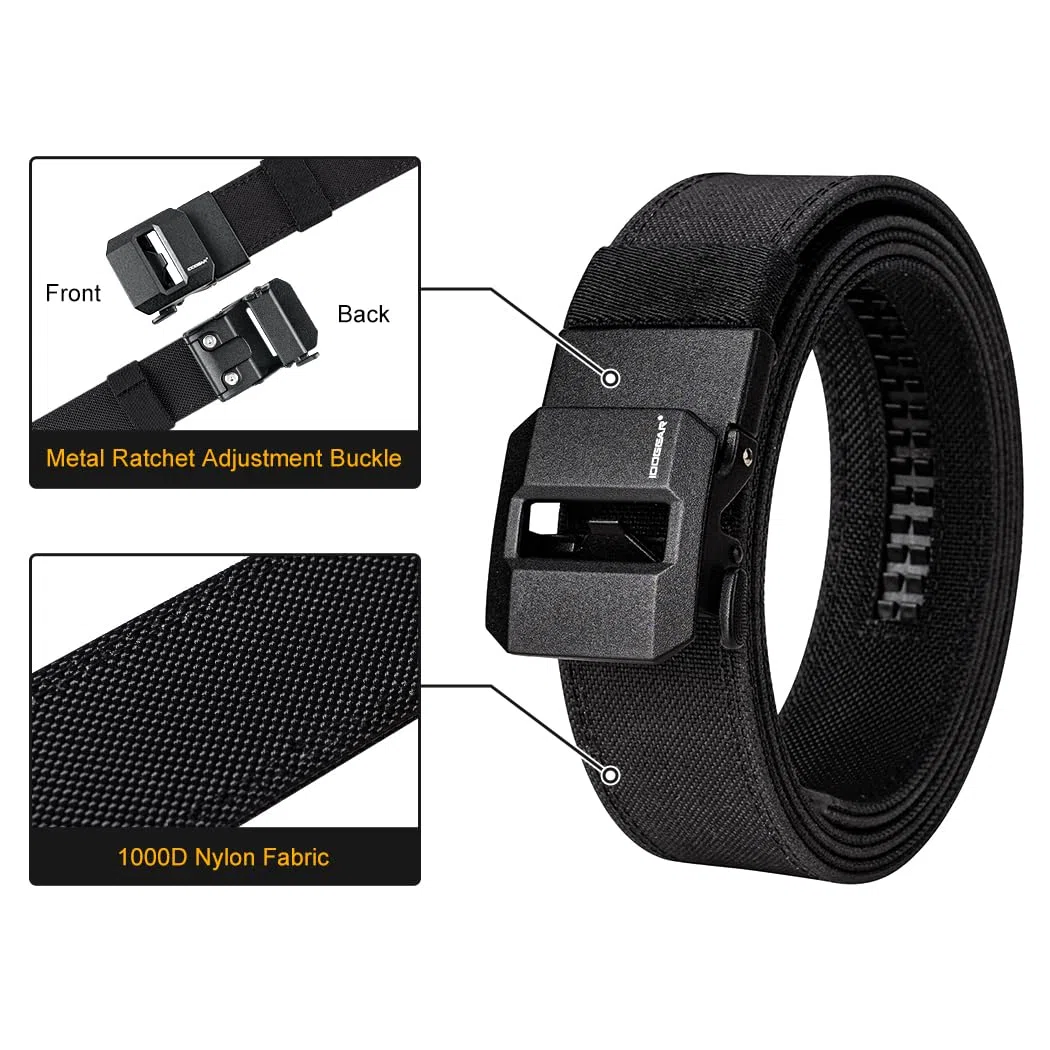 IDOGEAR Cinturón de Pistola Táctica Cinturones Rígidos de Alta Resistencia EDC de 1,5" Cinturón de Trinquete de Arnés de Utilidad de Nailon de 38 mm Reforzado para Transporte Oculto