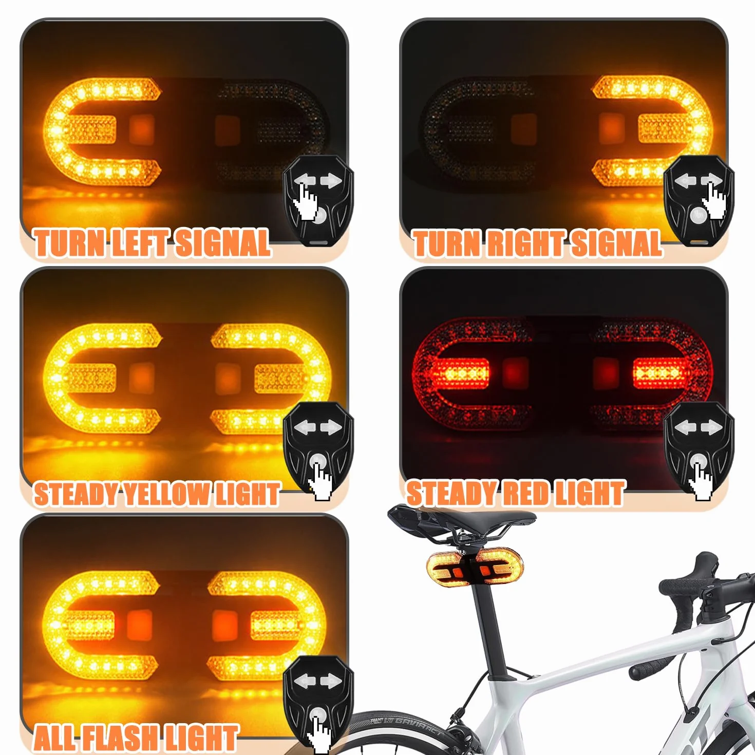Luz LED de Control Remoto Señal de Giro, Lu-z Trasera para Bici-cleta con señal de Giro, L-uz Trasera LED de Bicicle-ta Recargable por USB, Luz Tras-era de Bicicleta, Bicicleta d Intermitente, Negro