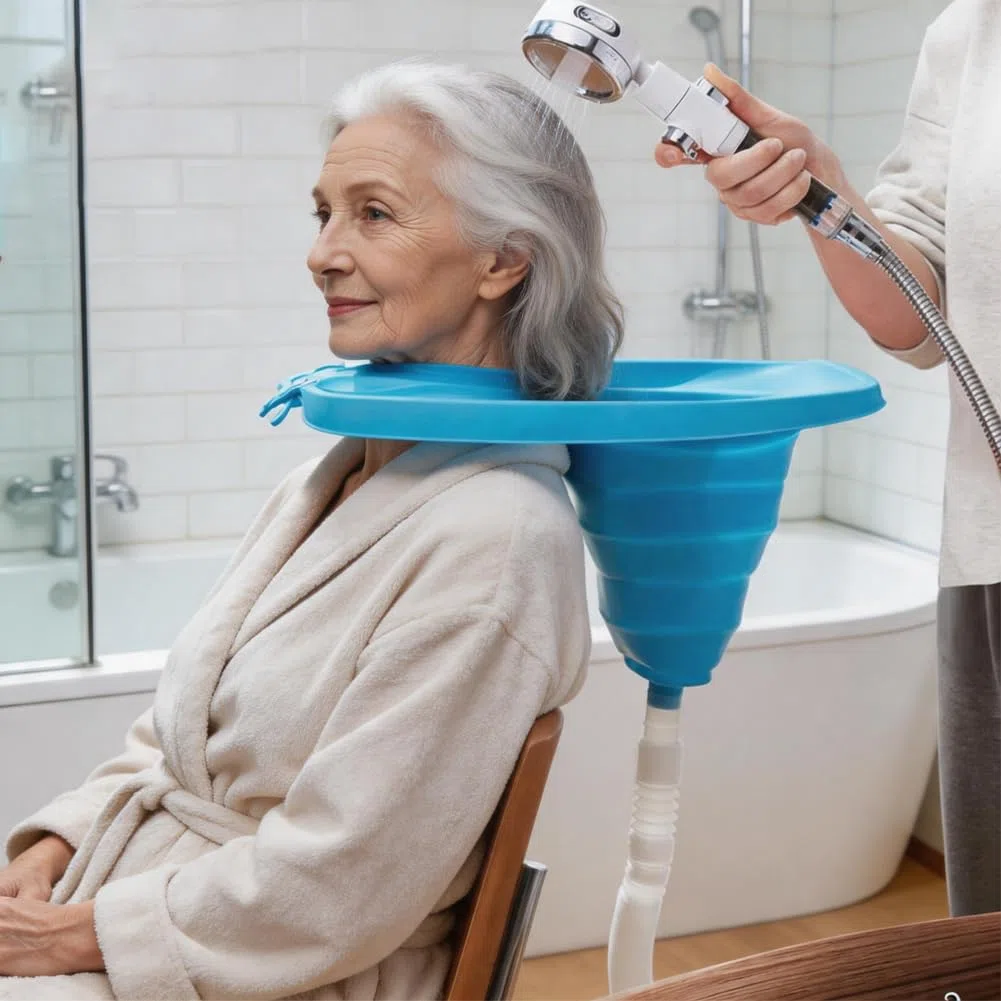 DASIAUTOEM Lavacabezas para personas encamadas, lavacabezas plegable, lavacabezas portátil para personas encamadas, lavado de cabello en la cama para mujeres embarazadas y personas con cepillo de
