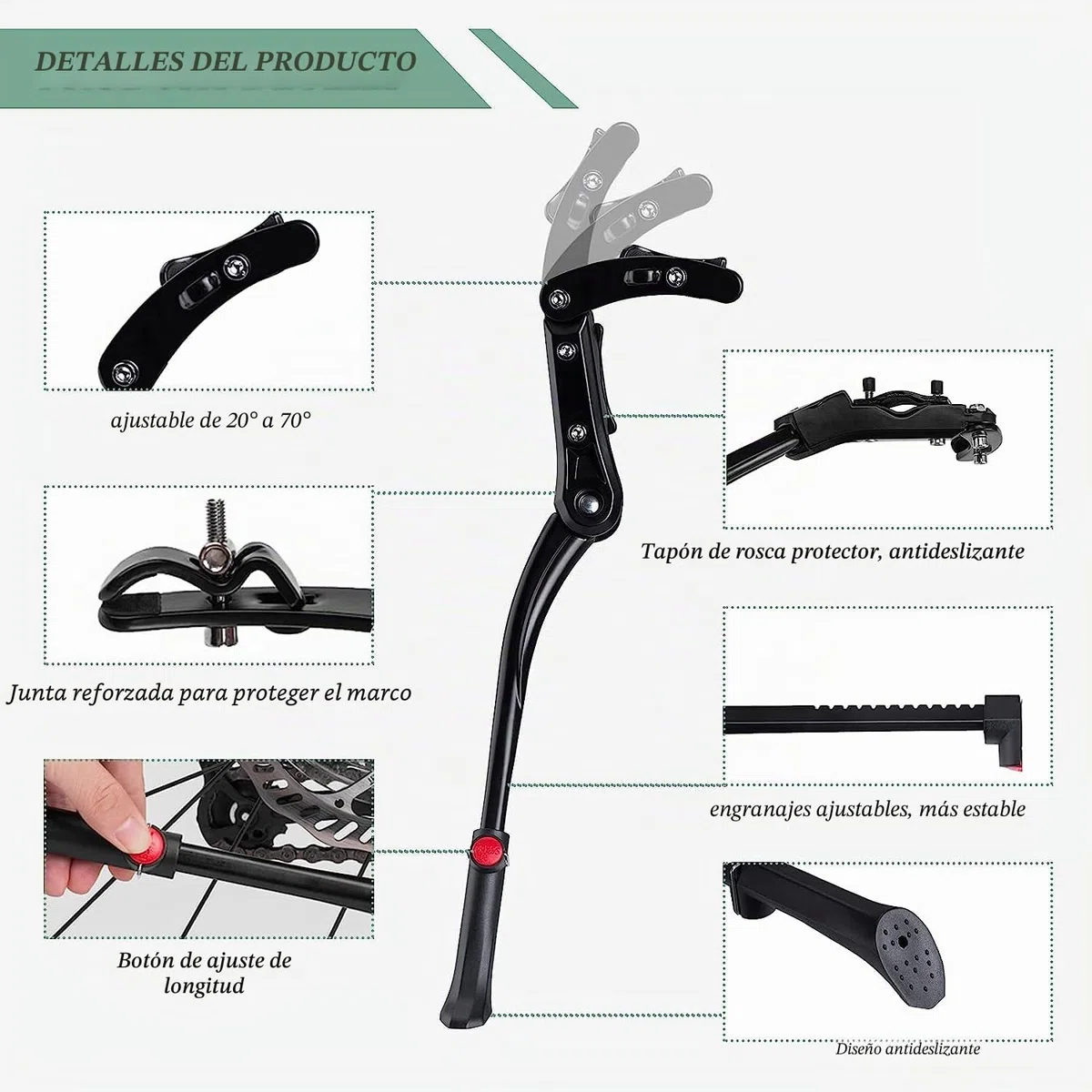 ROCKBROS Pata de Cabra para Bicicleta Soporte Ajustable de Retroceso Aluminio para 24-29 Pulgadas, Negro