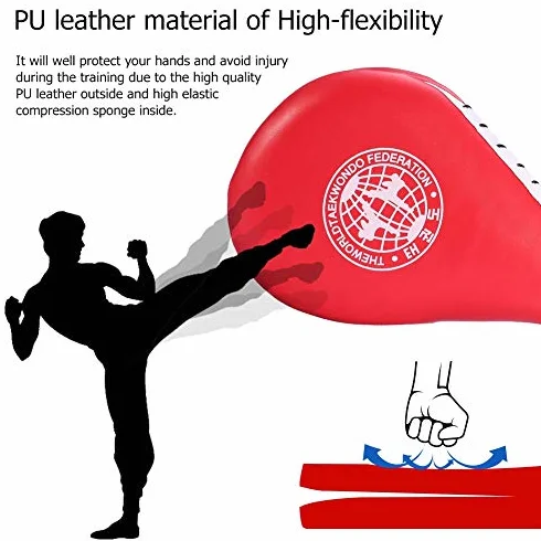 Almohadillae Taekwondo,1 Par Pad Target PU Patada de Taekwondo Duradero Entrenamiento de Almohadilla de Patada de Taekwondo de Boxeo de Artes Marciales (Rojo)
