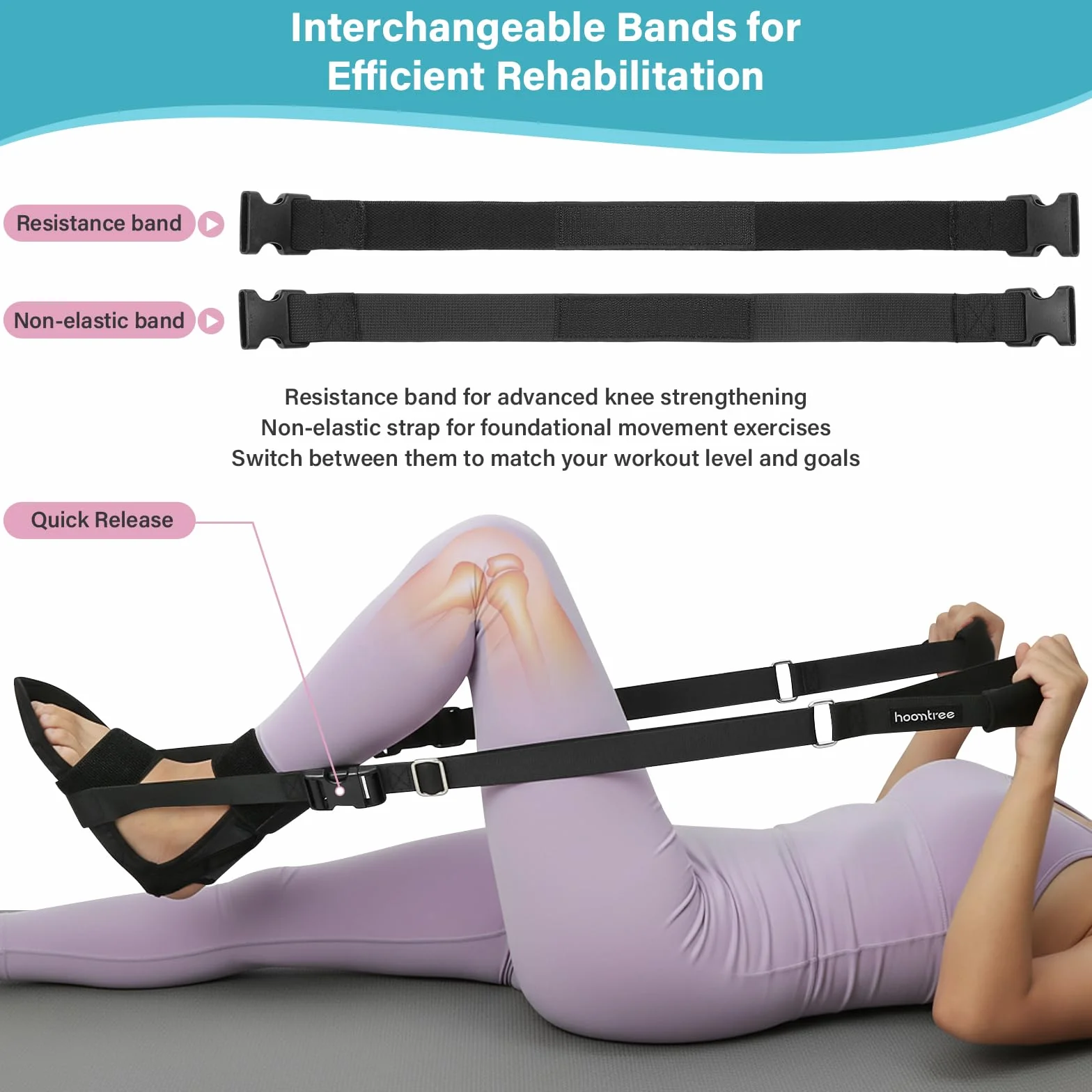 Ayudas para la recuperación de una prótesis de rodilla,Entrenador para cadera/rodilla para la recuperación postoperatoria,Correa de ejercicios para rodilla para aumentar el rango de movimient