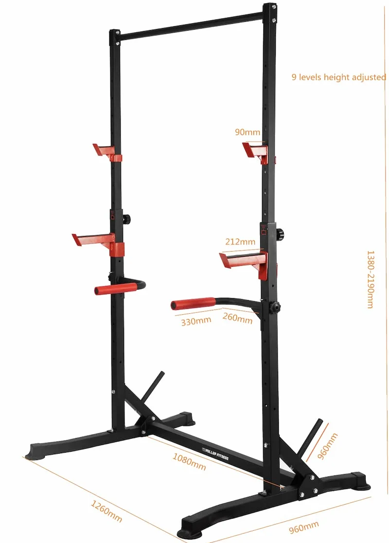 Pull up Fitness Squat Rack v2/Barra de tracción Ajustable/Barra Fija/Developper reclinado/Pull up Bar/Jaula de Squat/ DIPS BAR de Metal