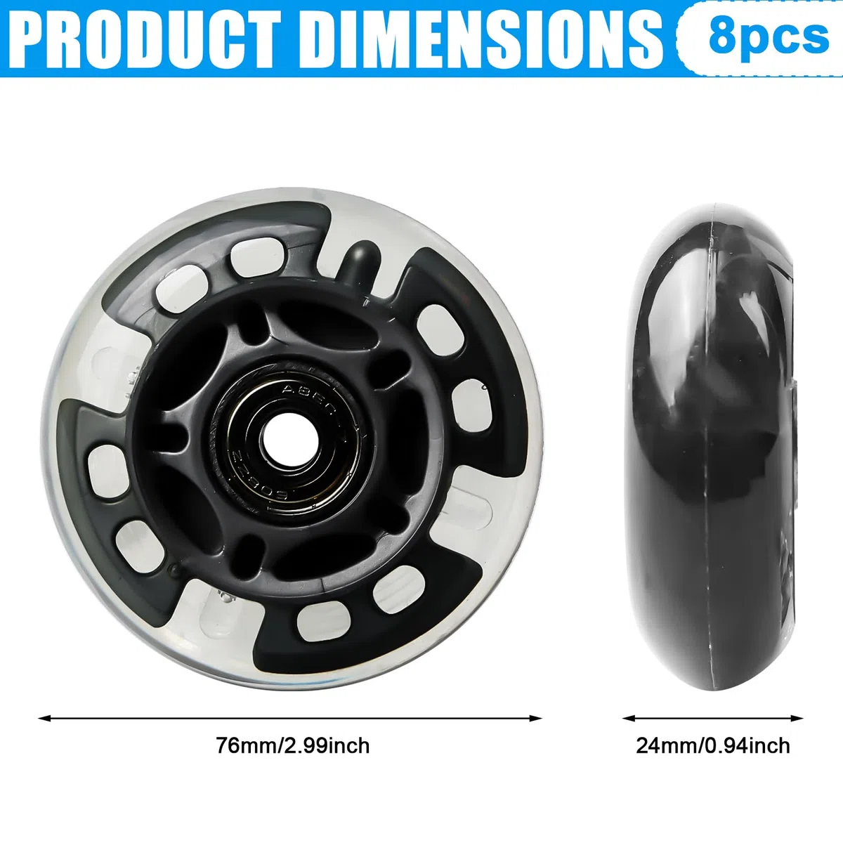 PORFOYO Ruedas para patines en línea, 8 unidades, 76 mm, ruedas universales de poliuretano para todo tipo de patines (76 mm)