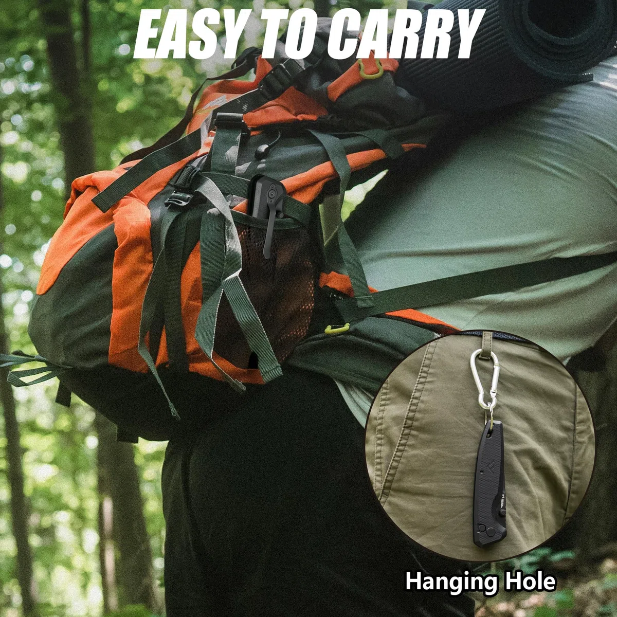 FLISSA Navaja Plegable, Cuchillo Plegable con Mango de G10, EDC de 200mm, Material D2, Clip para Cinturón, para Camping, Senderismo, Viaje