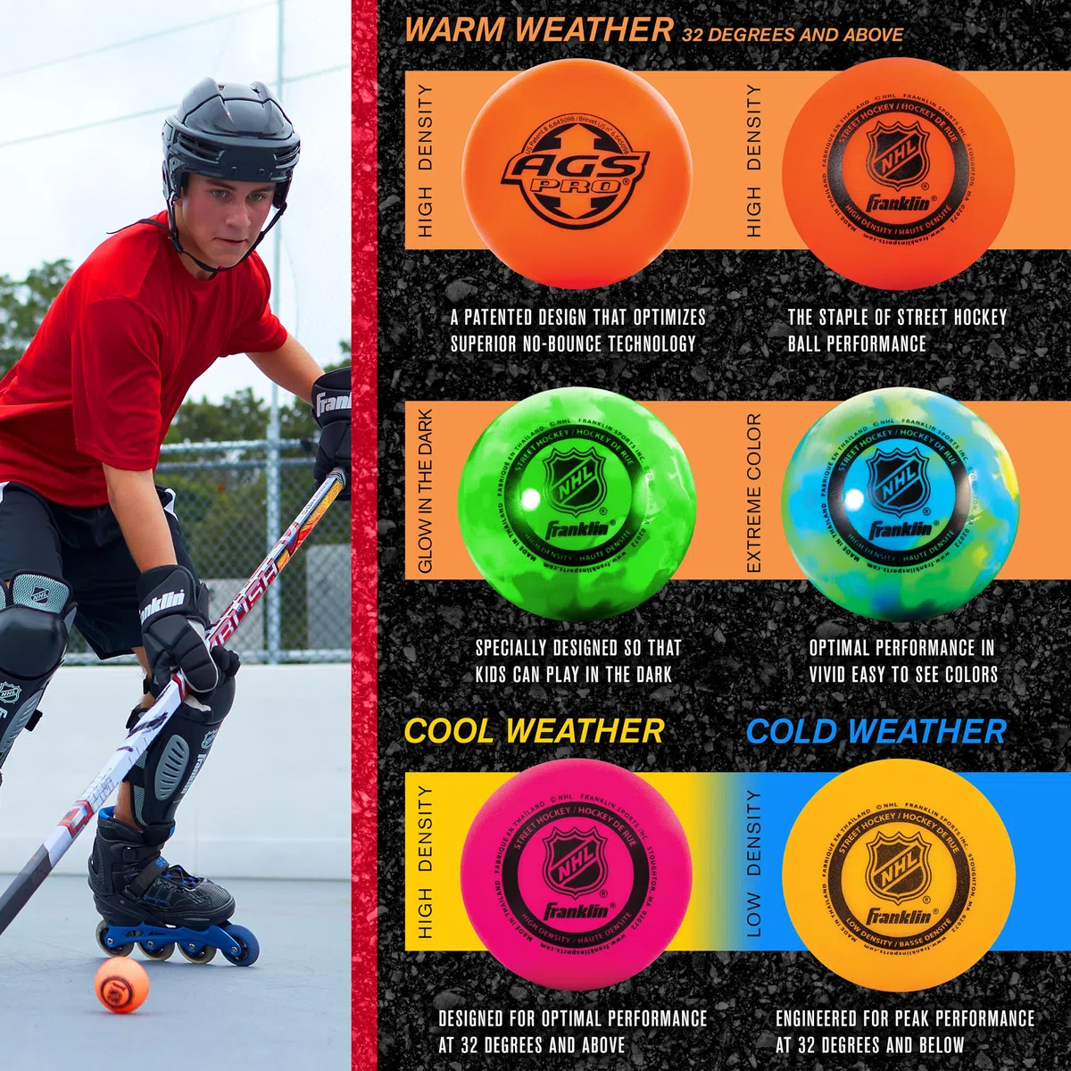 Franklin Sports NHL - Pelota de Hockey de Alta Densidad para Calle, Paquete de 3