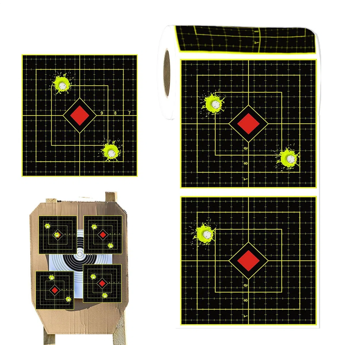 Range Targets Splatter - 100 hojas de calcomanías reactivas de diana | 6 pulgadas adhesivas reactivas amarillas fluorescentes para práctica de tiro con arco, puntos de objetivo autoadhesivos