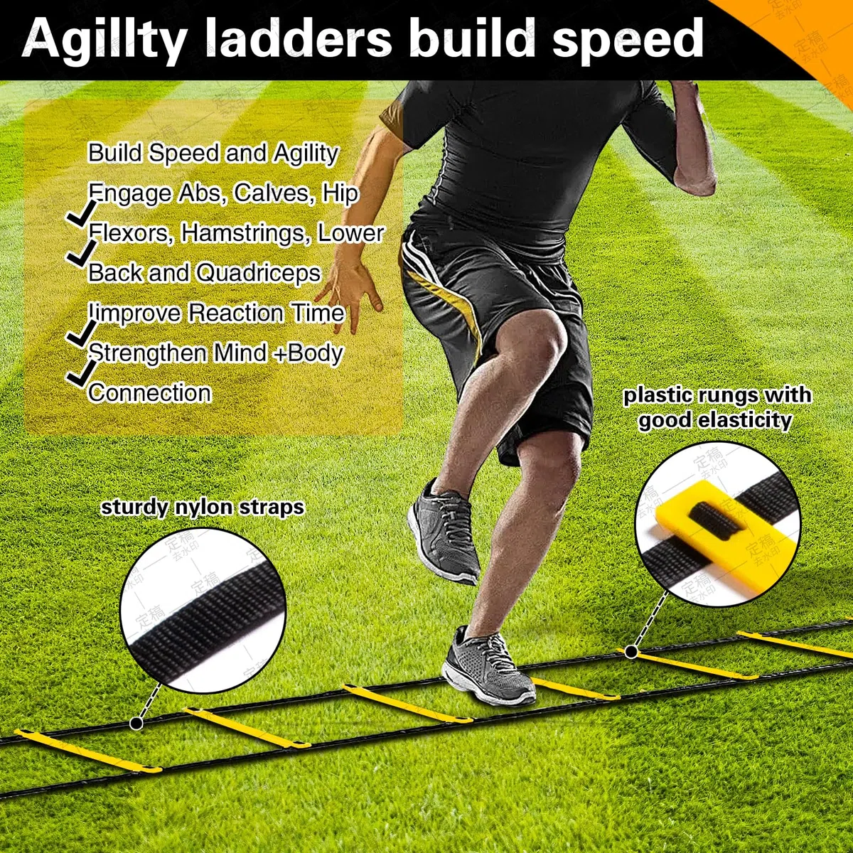 El kit de equipo de entrenamiento de agilidad incluye 12 escaleras de agilidad, 4 obstáculos de agilidad, 12 conos de fútbol, cuerda de saltar, paracaídas, equipo de entrenamiento de fútbol,