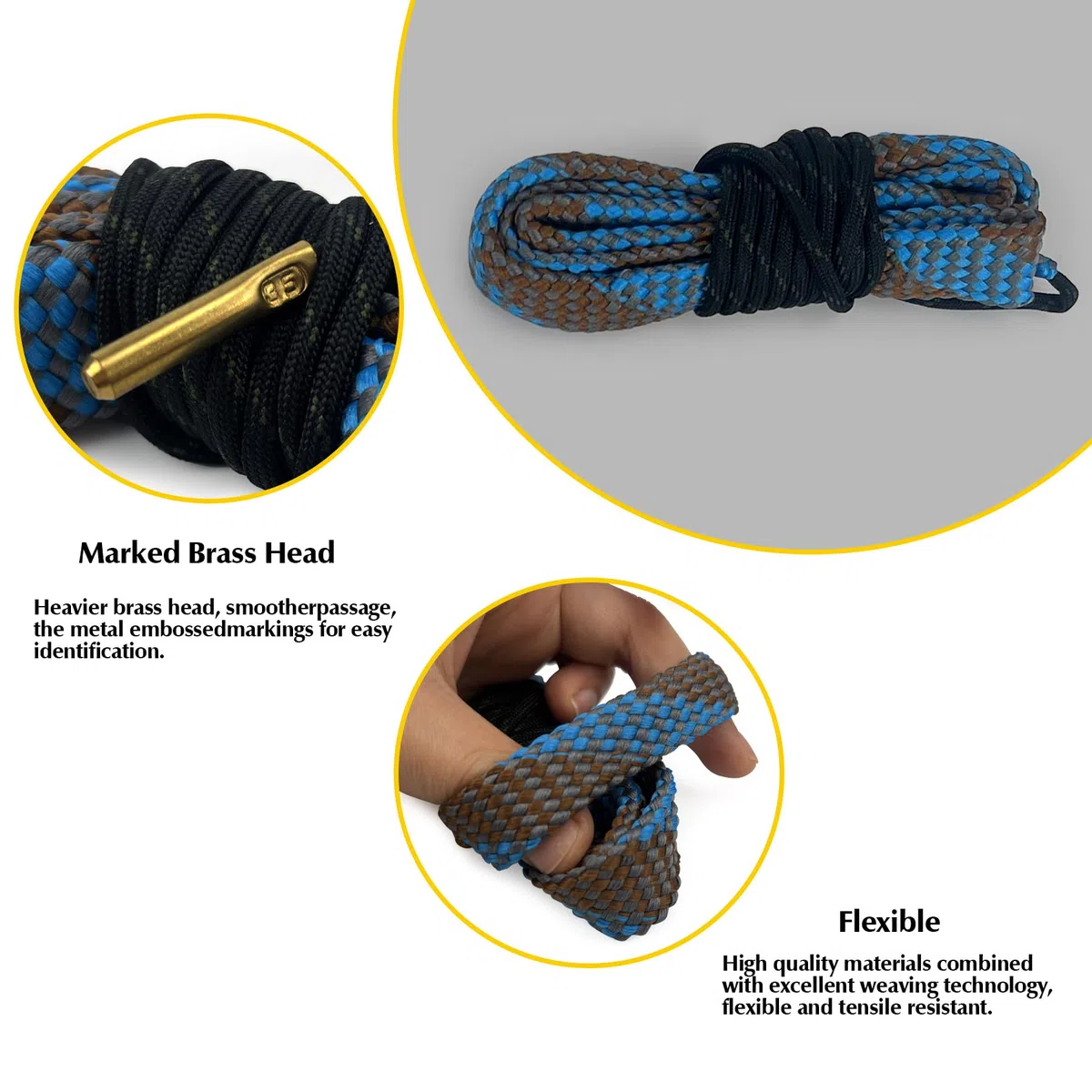 GUGULUZA 357cal - Kit de limpieza de armas para pistola de 9 mm, incluye cuerda de limpieza de barril, cepillo y soporte para parches