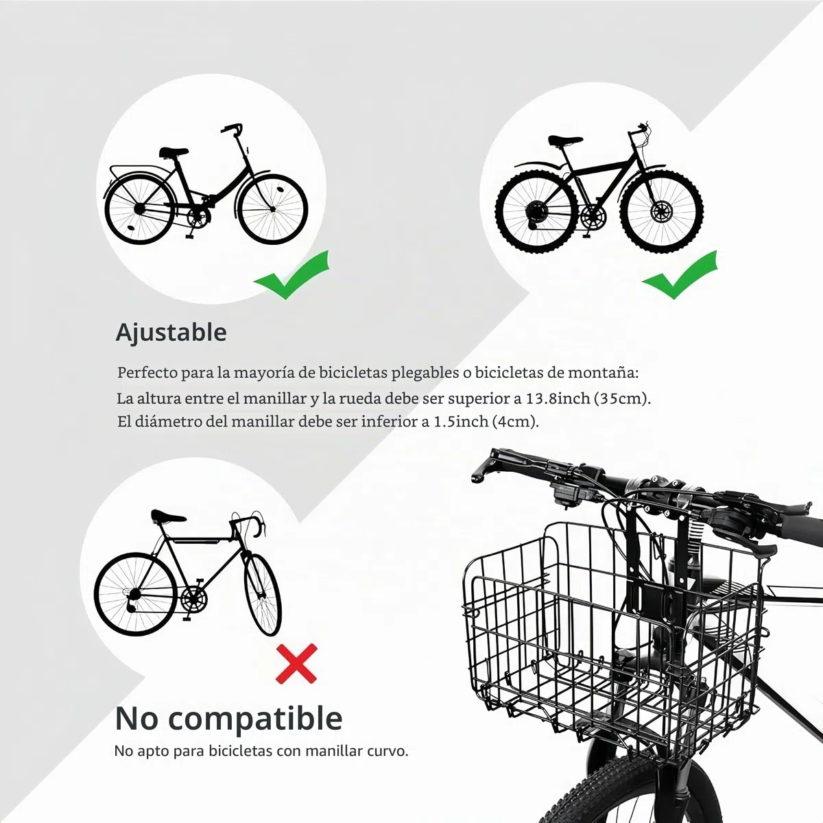 Cesta Plegable para Bicicleta – Cesta Colgante Delantera y Trasera, Marco de Almacenamiento de liberación rápida para Manillar de Bicicleta y portaequipajes Trasero