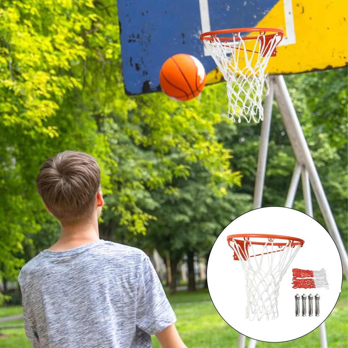 Canasta De Baloncesto, Aro De Baloncesto De Pared, Aro De Metal De 35 Cm con Red, Canasta De Basquetbol Profesional para Uso Interior Y Exterior, Resistente A La Intemperie,Incluye Aguja De Inflado
