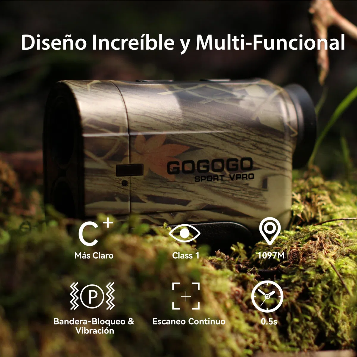 Gogogo Sport Vpro Telémetro Caza Golf 1097 M/Yardas, Medidor Laser 3 Modos de Bloqueo de Bandera & Vibración, Escaneo, Velocidad, Pantalla HD Precisión ±1yd, Batería Gratis