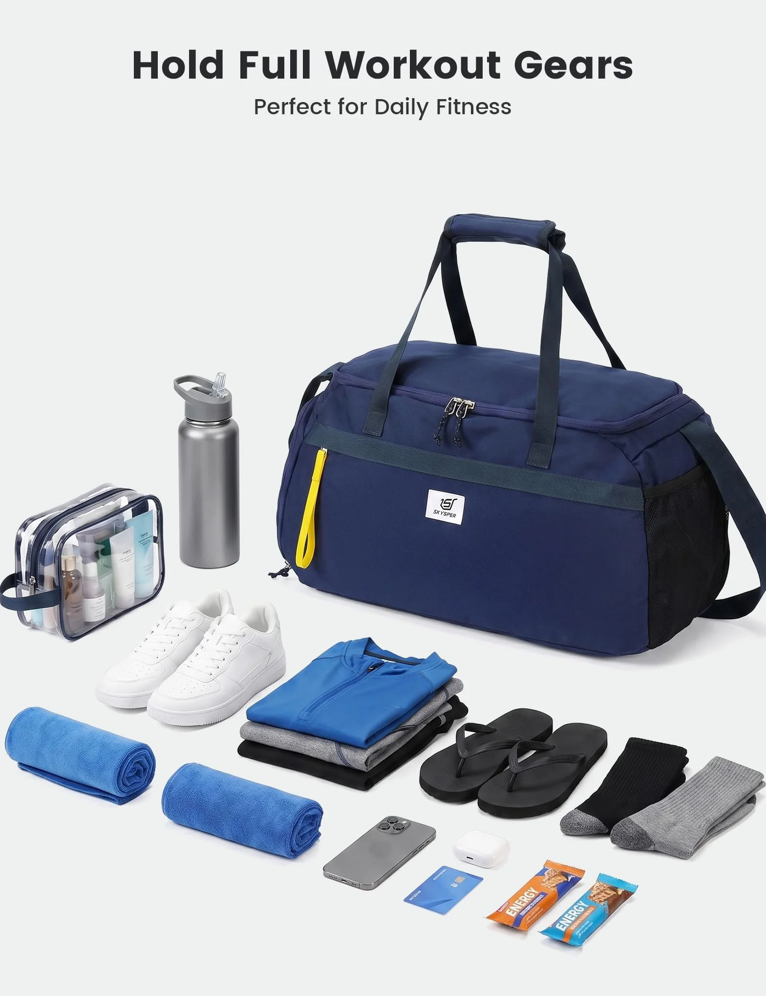 SKYSPER 35L Bolsa Deporte con Compartimentos de Zapatos y Humedad, Bolsa Viaje Mujer y Hombre, para Viaje, Entrenamiento - Gym Bag