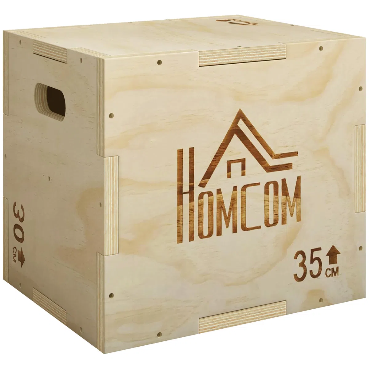 HOMCOM Cajón Pliométrico de Madera 3 en 1, Plataforma de Caja Pliométrica con 3 Alturas Diferentes, 2 Mango Hueco, Entrenamiento de Salto, Fuerza, para Casa, Gimnasio y Exterior