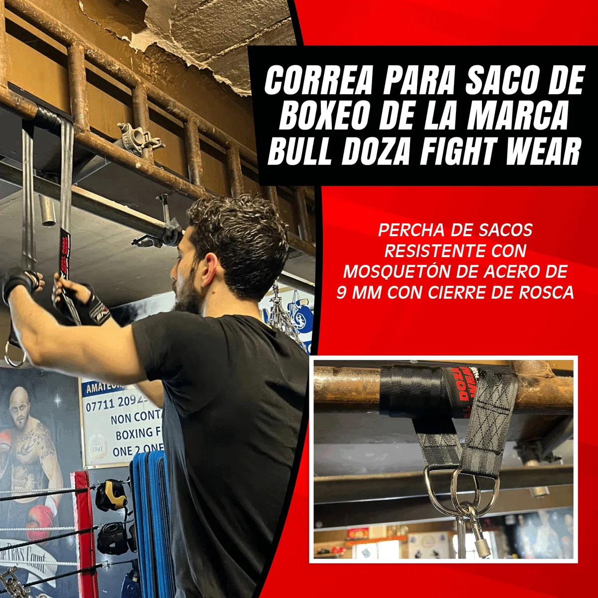 Bull Doza Fight Wear Correa Colgante de Saco de Boxeo – Silenciosa, Fuerte, Antideslizante, Disponible en 3 Longitudes