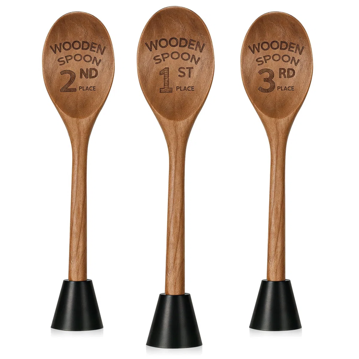 Ptwola Juego de 3 trofeos de premio de cuchara de madera de 6.93 pulgadas de largo, divertido premio de chile grabado con láser, medalla de decoración con base extraíble para concursos de repostería