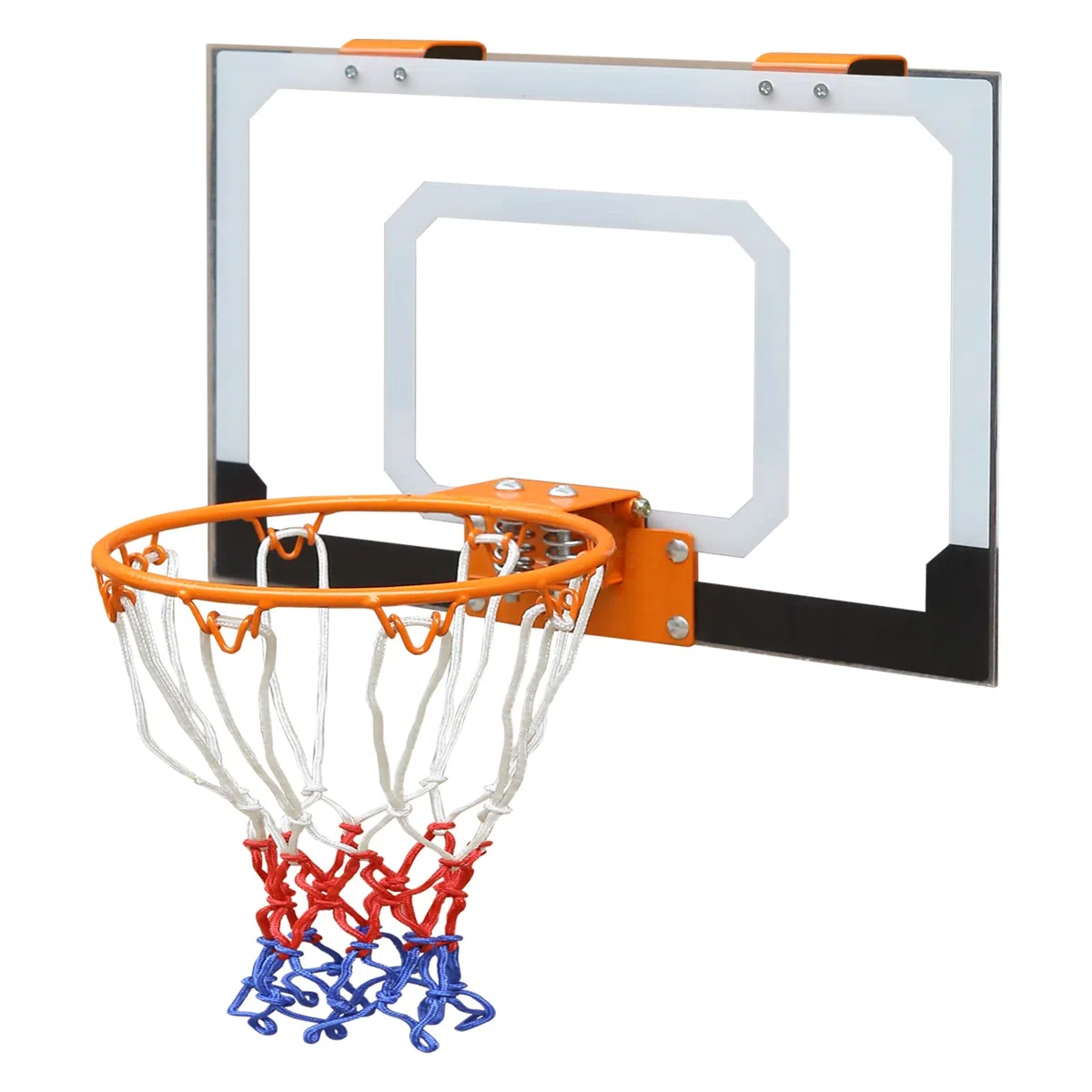 Aro de baloncesto montado en la pared, tablero transparente inastillable de 18 x 12 pulgadas, red para todo tipo de clima, juego de baloncesto para interiores y exteriores (incluye 1 pelota y