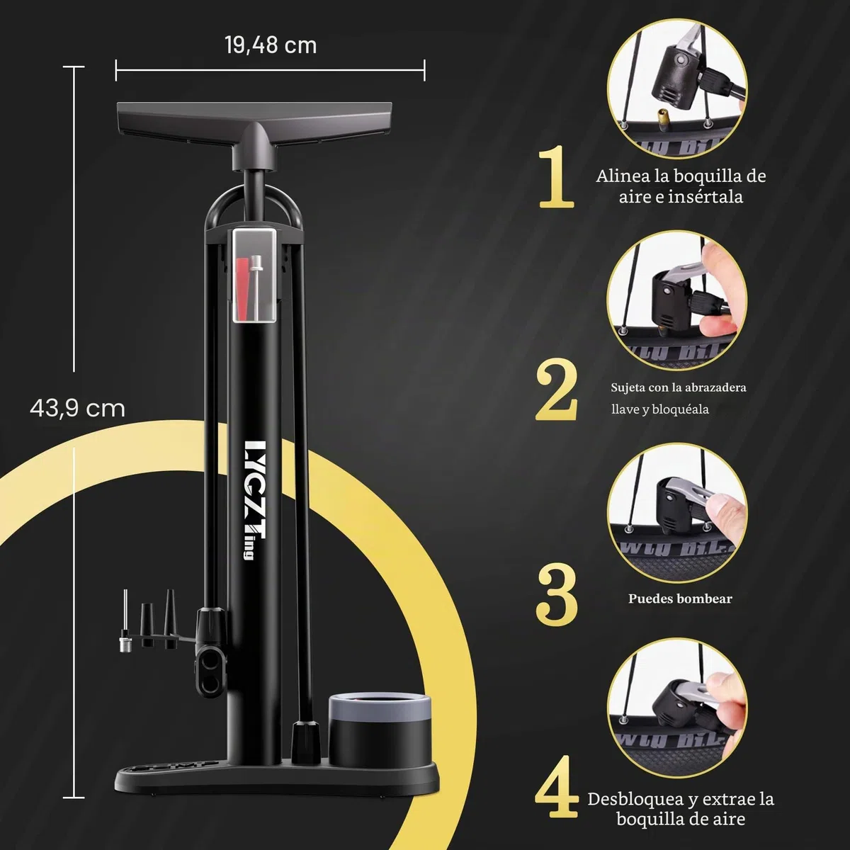 Bomba de Bicicleta con manómetro, Bomba de Suelo para Bicicleta LYGZTing con válvulas Presta y Schrader, Bomba de Bicicleta máxima de 160 PSI para neumáticos de Bicicleta, Bicicleta de Carretera MTB,