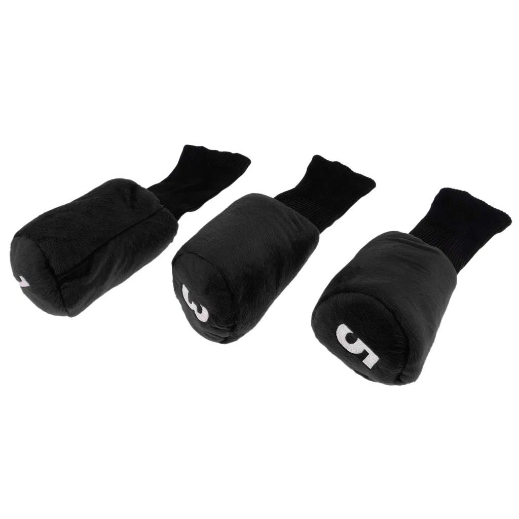 Paquete de 3 calcetines protectores de madera para palos de golf, de cuello largo, color negro, tela de pelusa, resistentes al agua, fáciles de limpiar