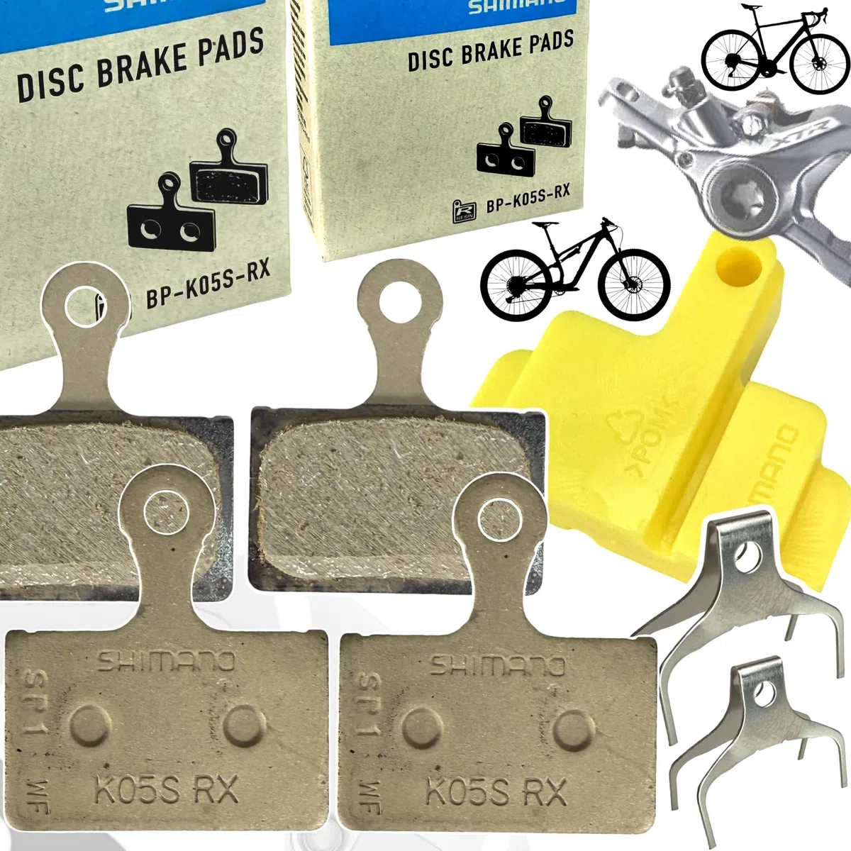F26 BP-K05S-RX - Pastillas de freno de disco compatibles con Shimano (K03S) para bicicleta MTB Ebike XT SLX XTR Road Gravel 105 Ultegra Dura Ace GRX Disc 2 pares + Bleedblock