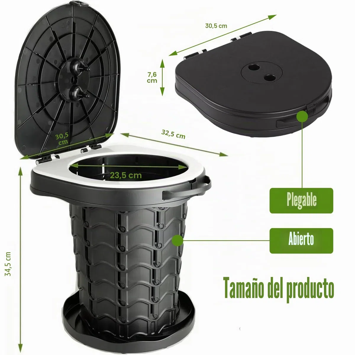 WC Portatil, 220kg Inodoro Plegable Camper, Baño Portatil Camper con 10 Bolsas de Inodoro Biodegradables, Vater para Senderismo, Acampar, Viajar, Pesca