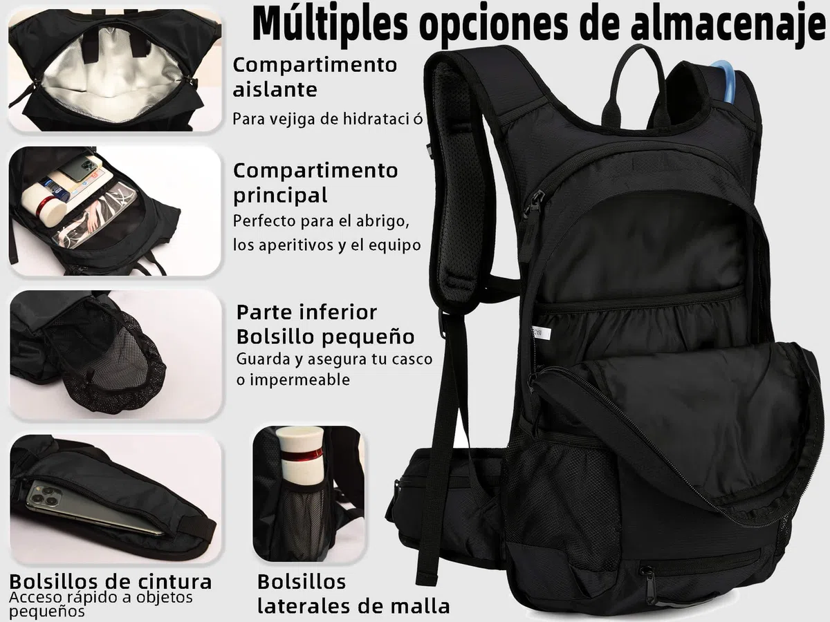 Mochila de hidratación con Bolsa de Agua 2L, Mochila vejiga de Agua térmico para Bicicleta Montaña, Ciclismo, Esquí, Senderismo, Ligero Bolsa de Deportes
