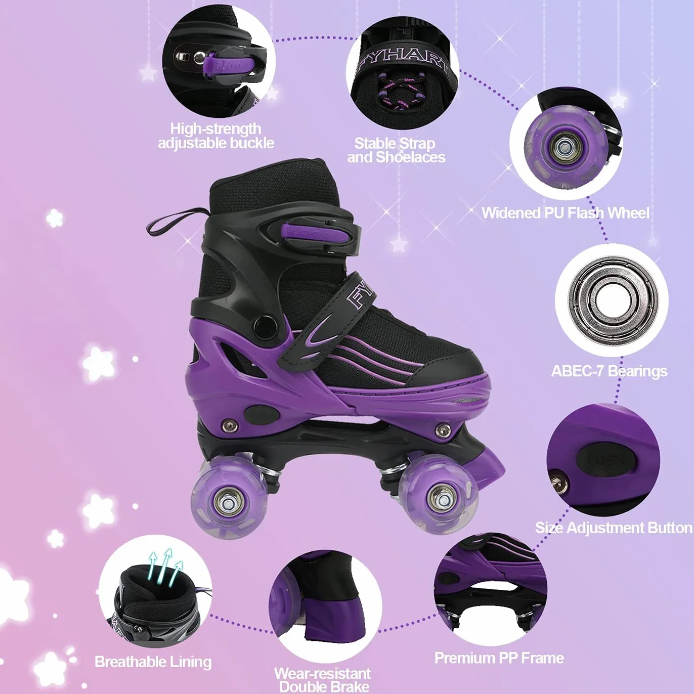 Patines para niñas, Patines para niños, Patines Infantiles con iluminación en Todas Las Ruedas, Aptos para Interior y Exterior, Mediana (Black Purple, M (32-36 EU))