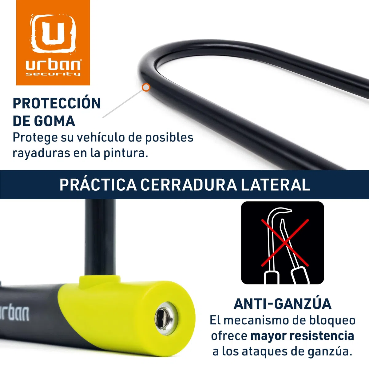URBAN 12U300 Candado Bicicleta U, Alta Seguridad, Ligero y Amplia Horquilla ø15 Acero Endurecido de Doble Bloqueo, Cerradura Anti-Ganzúa, Soporte Fácil Transporte, Antirrobo Universal Bici Patinete