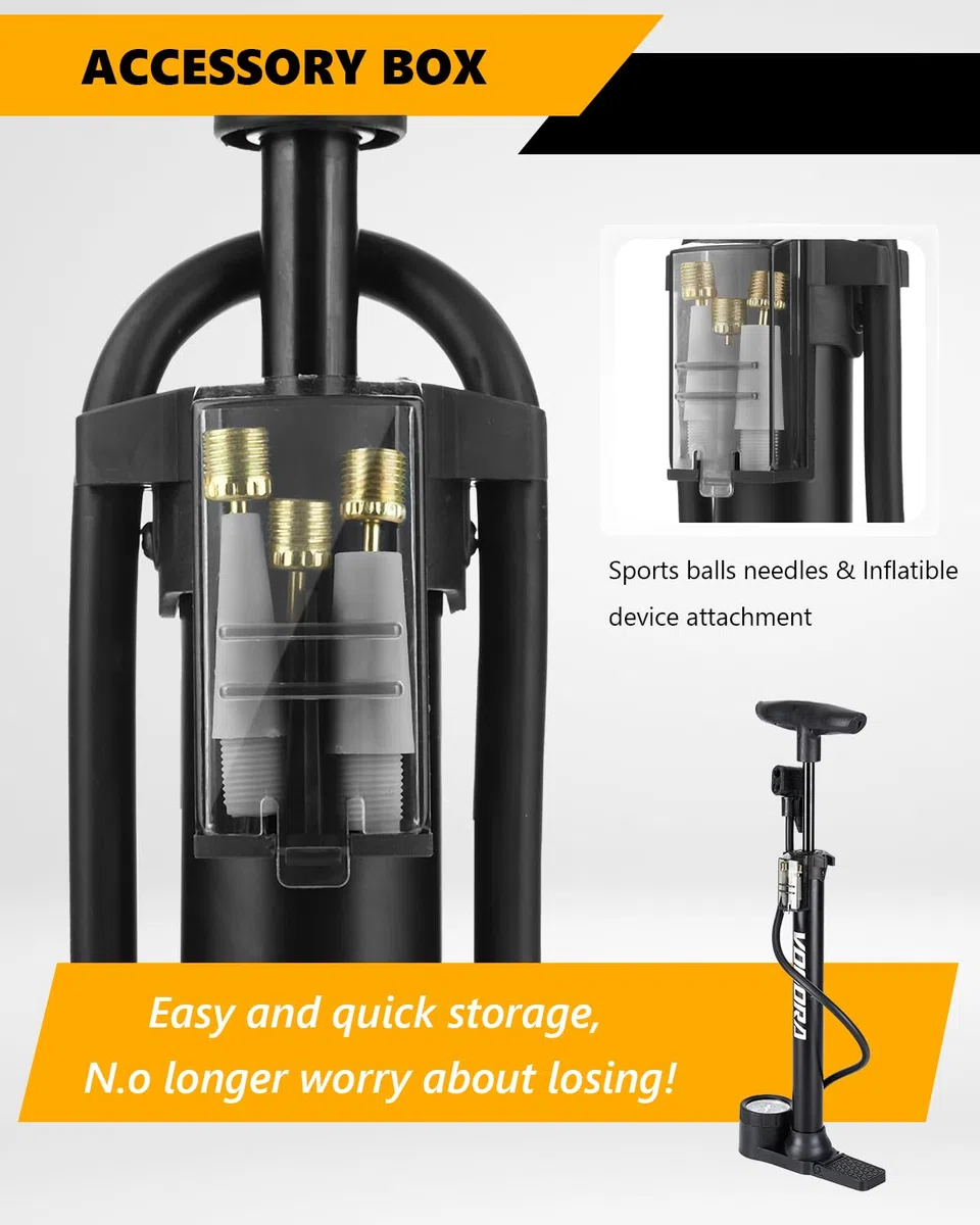 Bomba para Bicicleta VOGORA con Manómetro de Alta Presión,Inflador Bicicletas 160 PSI para válvulas Presta y Schrader - Ideal para neumáticos, balones y artículos inflables