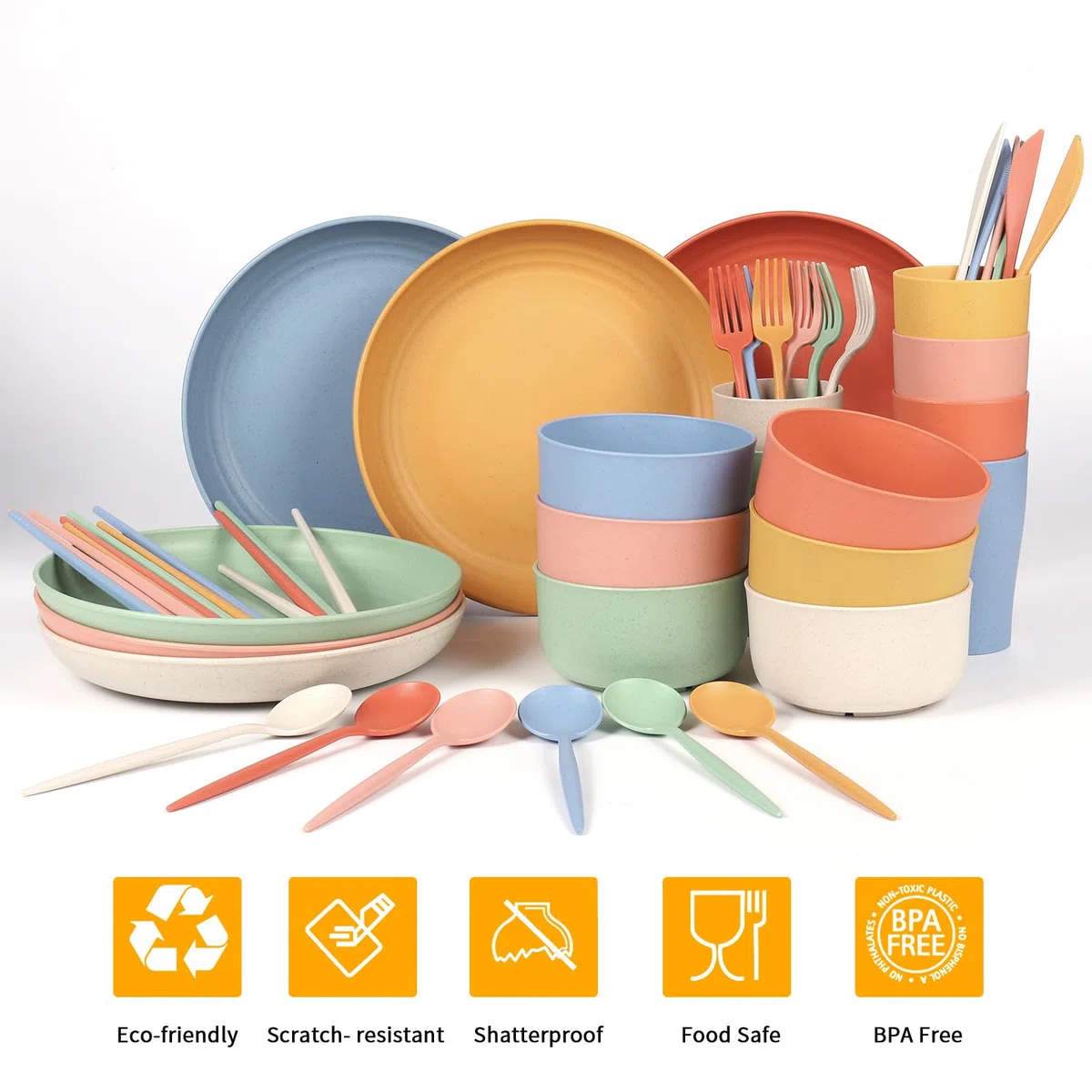 Czemo Vajilla de camping 6 Personas, Juego de Platos Camping Platos y Cubiertos Kit de Camping con Platos, Cuencos, Tazas, Tenedores, Cucharas para Picnic Senderismo Trekking
