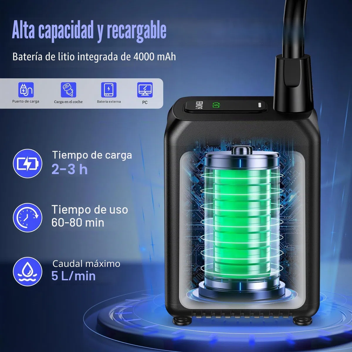 Rsaoty Ducha Portatil, 4000mAh Eléctrico Portátil Recargable Ducha, Ducha Camping con IPX8 Impermeabilización, Transmisión Ajustable, para Camping, Plantas de Jardín,Coche, Lavar al Perro