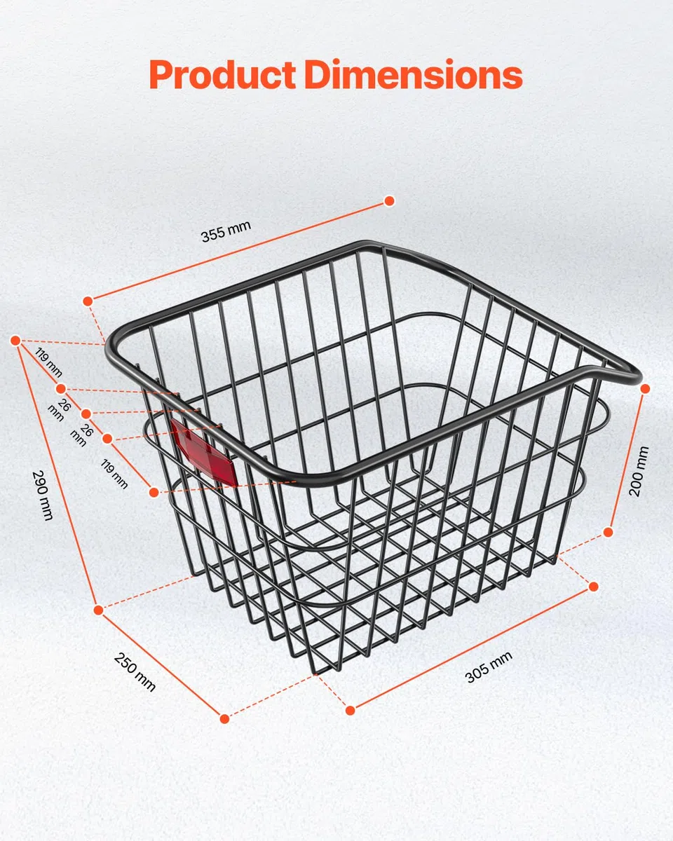 VEVOR Cesta Trasera para Bicicleta Cesta de Alambre de Metal para Bicicleta con Luz Trasera Reflectante y Cubierta Impermeable Cesta Trasera para la Mayoría de los Portabicicletas Traseros