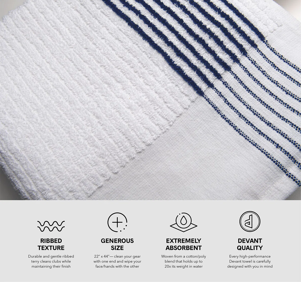 Devant Sport Towels, Caddy Towel, 22 x 44 Pulgadas, Azul Marino/Blanco