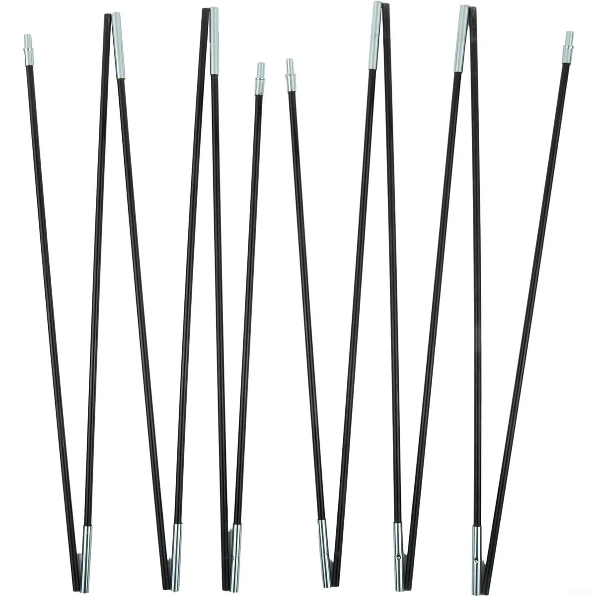 Juego de varillas de repuesto plegables de fibra de vidrio de 11 secciones con conectores integrados, diseño ligero y portátil para refugio de camping, color negro, dos